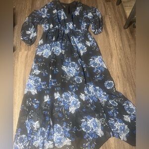 INC International Concepts Blue Floral Long Sleeve Dress
